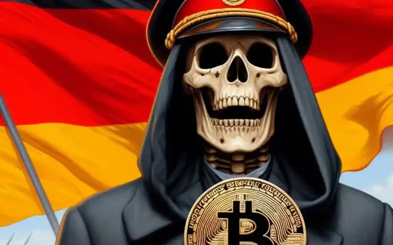 These images visually support the article by depicting Michael Saylor and illustrating the impact of the German government's Bitcoin sell-off on the market trends.