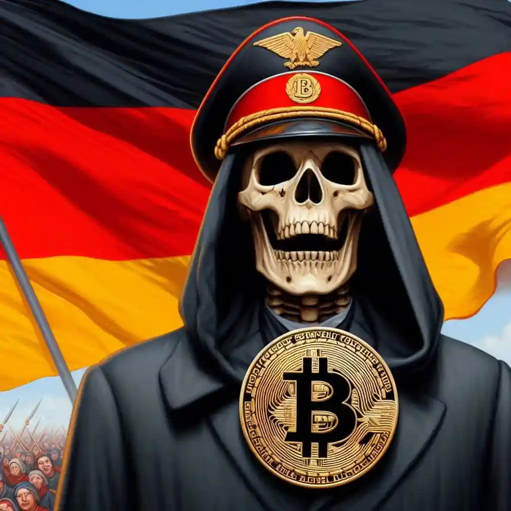 These images visually support the article by depicting Michael Saylor and illustrating the impact of the German government's Bitcoin sell-off on the market trends.