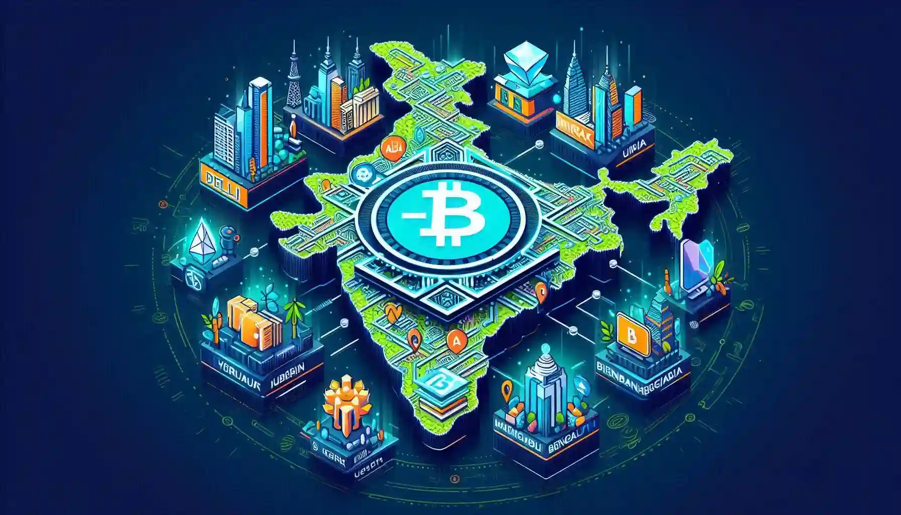 The purpose of the image is to visually represent and promote the third edition of the India Blockchain Tour, highlighting its focus on blockchain technology and its key sponsors, while emphasizing the major Indian cities involved in the event.