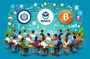 The image aims to visually convey the partnership between BingX Charity and NGO Bitcoin Argentina in providing free web3 education in Argentina. It highlights blockchain literacy and empowerment through a diverse, interactive learning environment, emphasizing digital education's transformative potential.