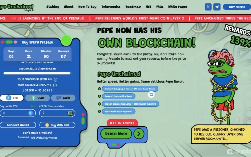 Layer 2 Multi-Chain Meme Coin Pepe Unchained Presale Raises $15 Million in Presale